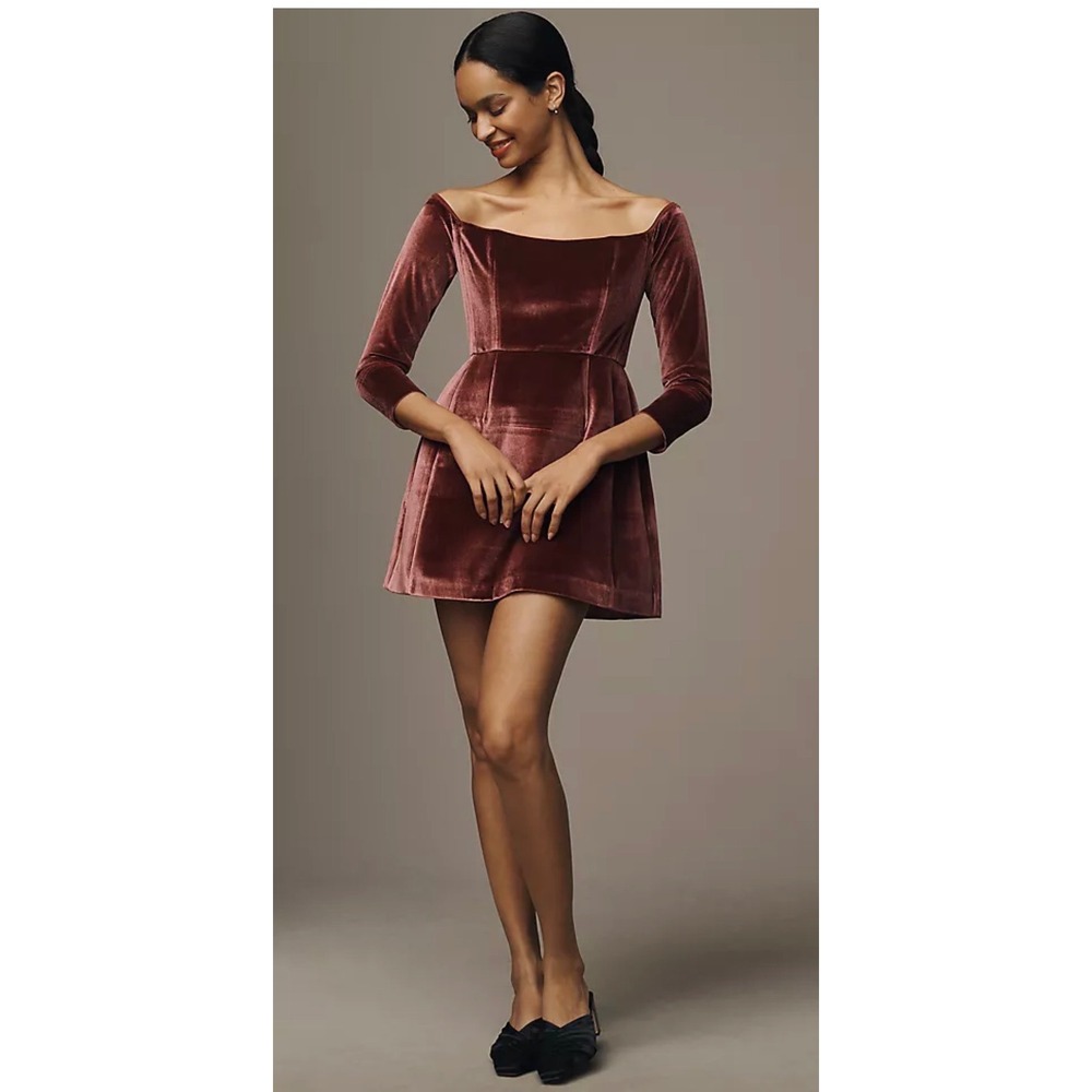 Hutch Long-Sleeve Square-Neck Velvet Mini Dress Dusty Rose Sz‎ 4 New